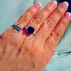 Sterling Silver, created sapphire and White Topaz